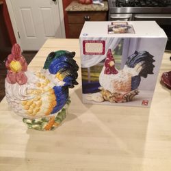 Alco Hand Painted Ceramic Rooster Cookie Jar New In Box