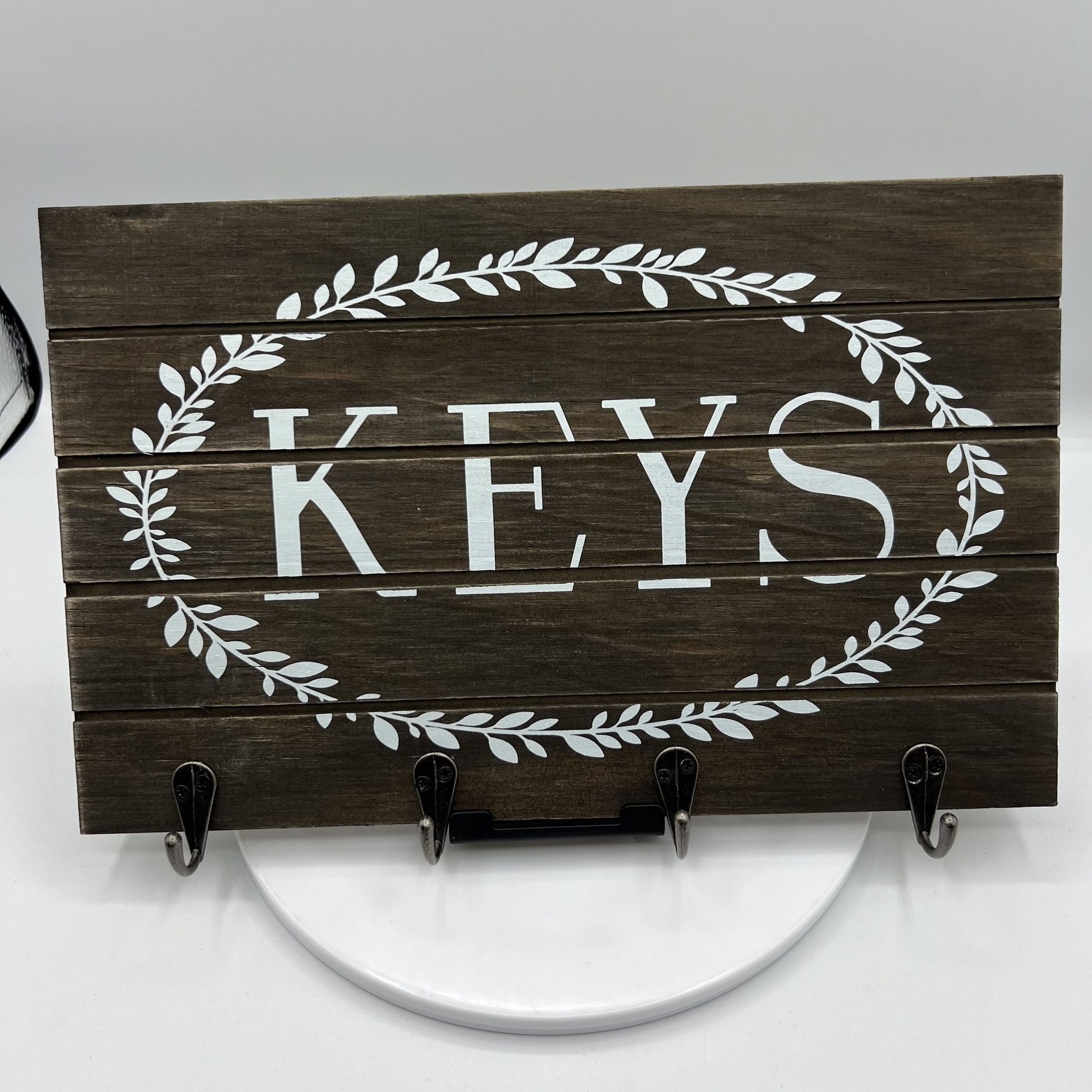 Keys Wood Plaque Hook Storage Rack Organizer 12" x 8" New