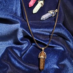 Crystal Point Pendant Necklaces – Gold Tone – Bundle Set