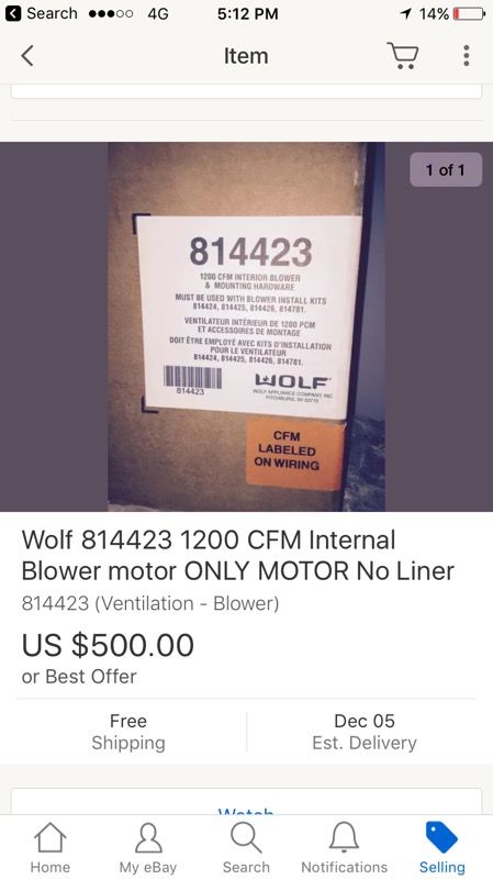Wolf blower motor 814423 NEW