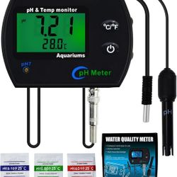PH Monitor & Temperature Meter 2 in 1 Digital Water Quality Tester Sensor Test Kit with Automatic Calibration/Replaceable BNC Electrode Probe for Aqua