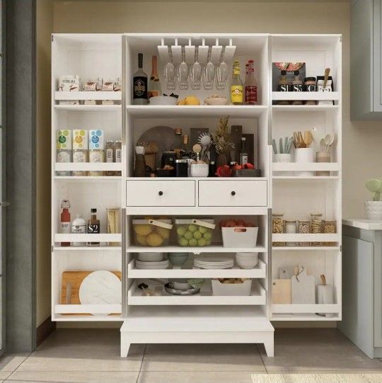 White Wood W Buffet Kitchen Wine Cabinet With Double