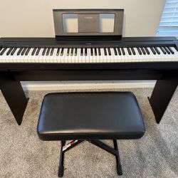 YAMAHA P45 88-Key Weighted Digital Piano Home Bundle With Wooden Furniture Stand And Bench (Like New)