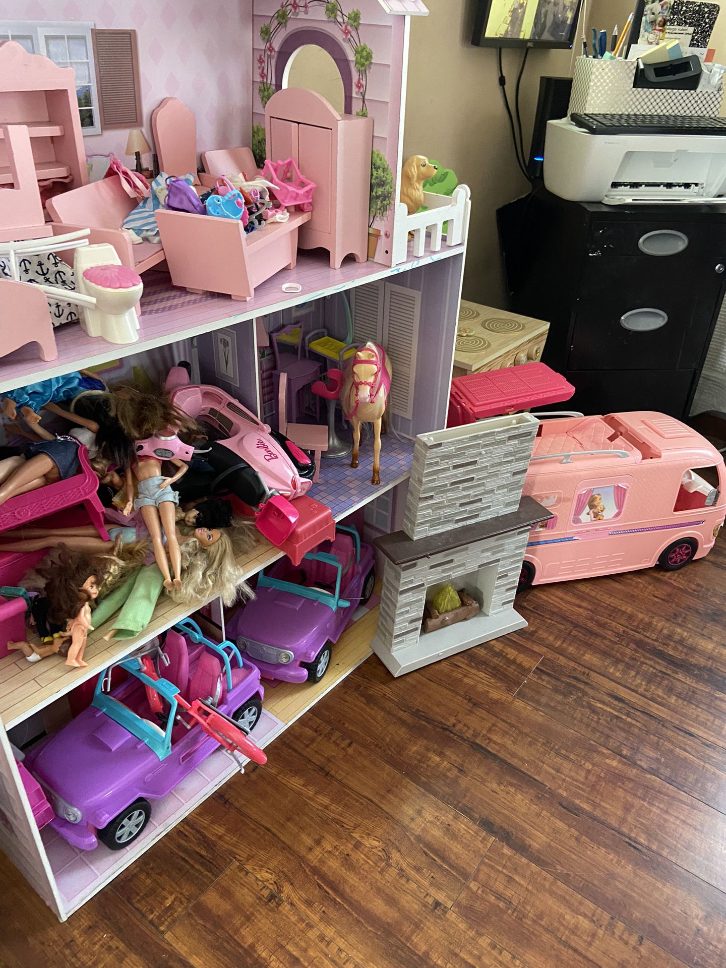 3 Story Barbie House Fully Furnished With Barbies , With A  Lot Of Extras