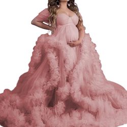 Women's Tulle Robe for Maternity Photoshoot Puffy Ruffles