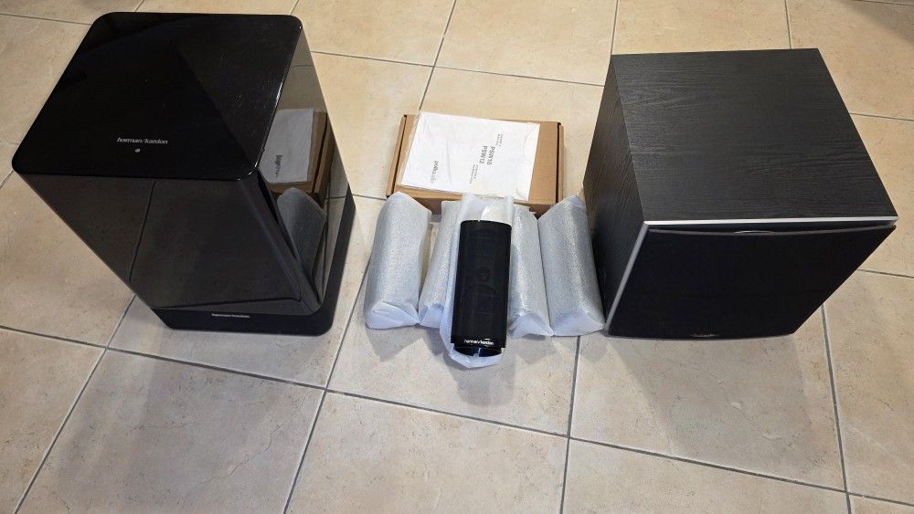 Polk + Harman Kardon Surround Sound 2x 10" Subs, 5 Speakers + Cables