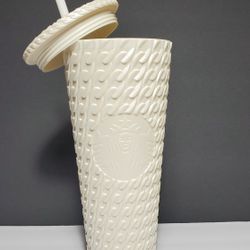 Starbucks 2024 White Cable Knit Sweater 24oz Venti Cold Cup Tumbler