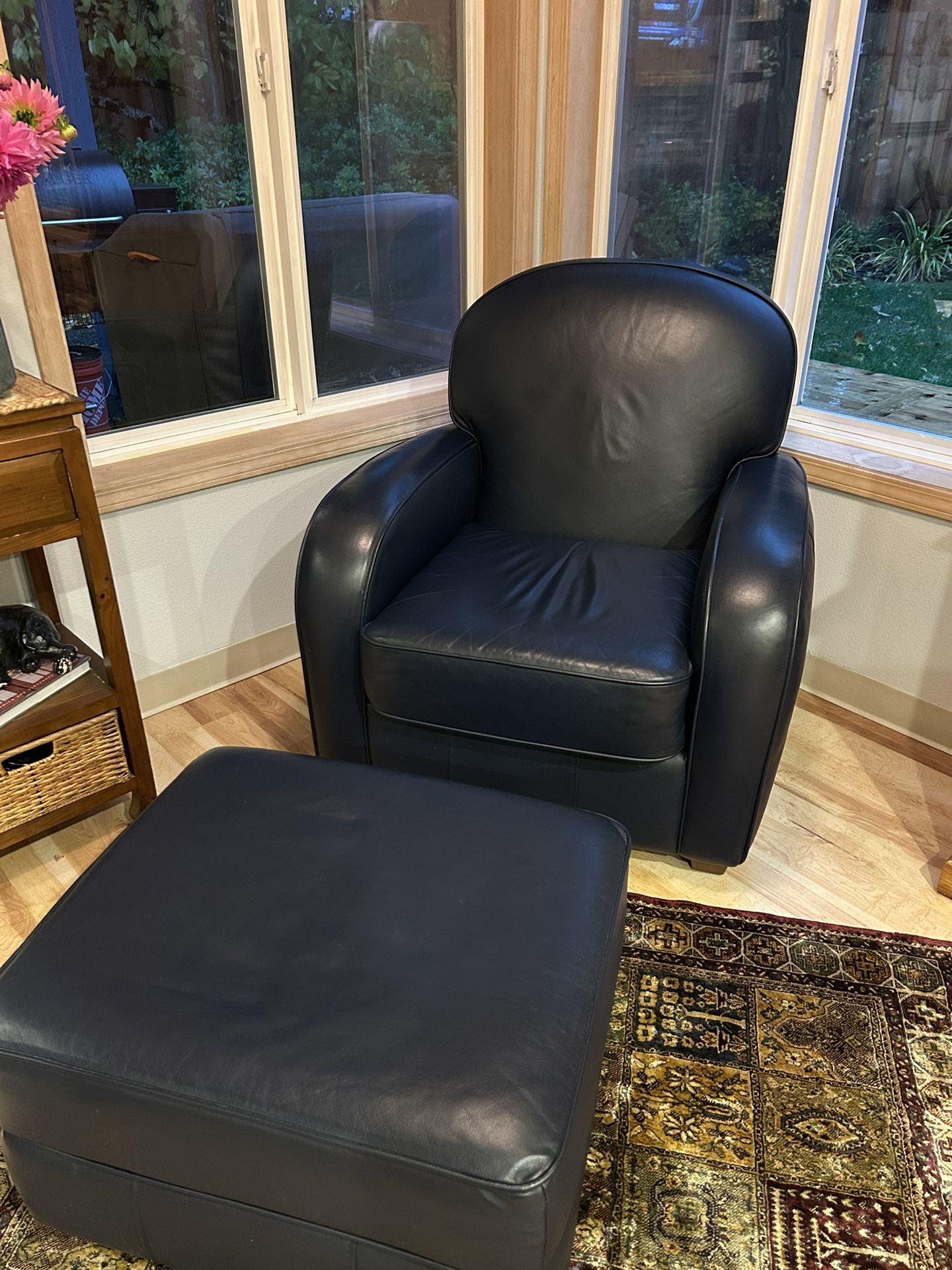Leather Chair And Ottoman- navy