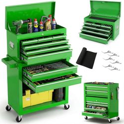 Tool Chest, 8-Drawer Rolling Tool Storage Cabinet, Detachable Top Tool Box, and Locking Mechanism, Metal Barber Tool Cart, Green