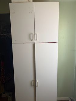 Tall White Storage Cabinet with Four Doors