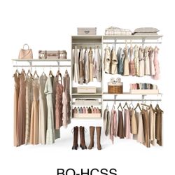 96 Inch Hanging Closet System, 8 FT Closet Organizer System with Hanging Rod, Walk In Mounted Closet System, Built-In Clothes Garment Rack with 3 Shel