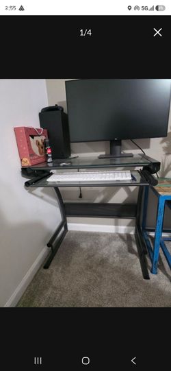 Glass Top Computer Desk with Keyboard Tray