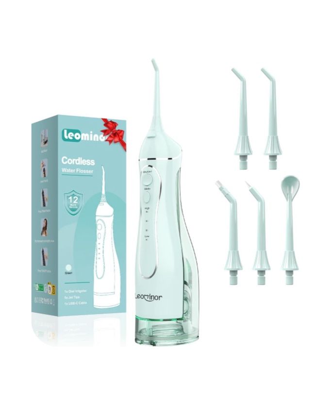 Brandnew Leominor Water Dental Flosser Pick for Teeth, 300ML Portable Oral Irrigator Upgraded Tank Removable,IPX7 Waterproof, Rechargeable Travel Tee