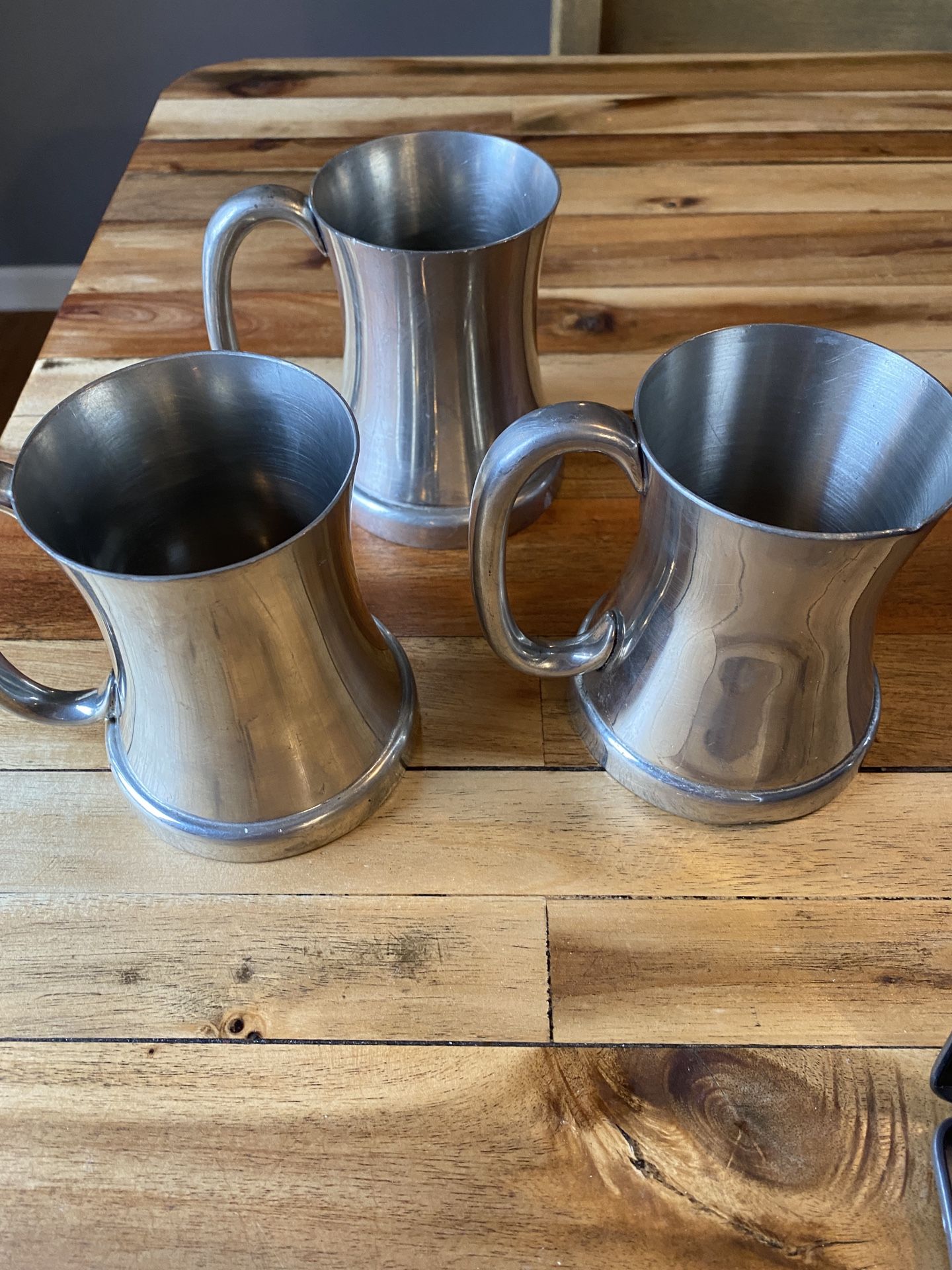 3 Vintage Revere Pewter Glass Bottom Mugs