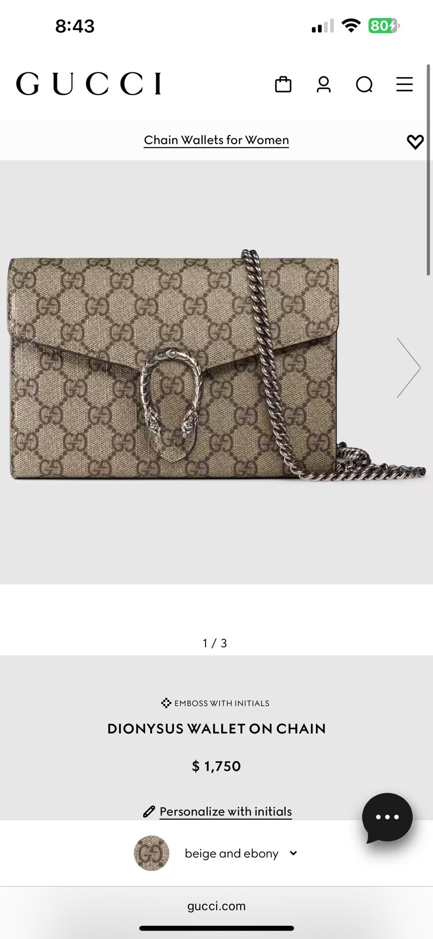 Gucci Dionysus Wallet On Chain