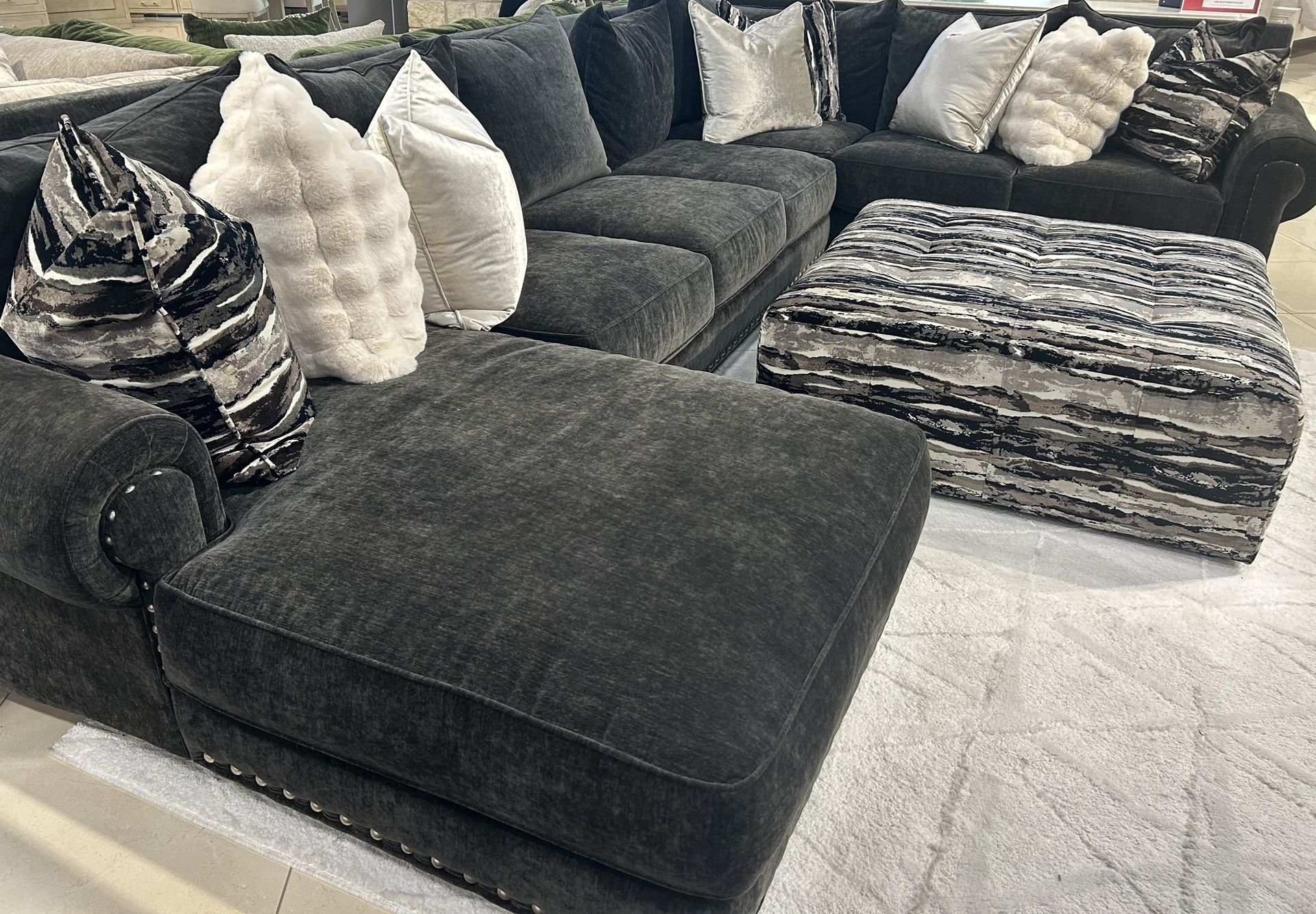 Black Roman Mink Three Piece Sectional 