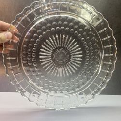 Vintage 11 1/2” Federal Glass Company footed cake plate, likely from the 1940s.  Small chip on edge hardly visible. See pics. 