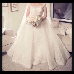 Customized Gorgeous Wedding Dress Size 6 With Beautiful Headpiece 