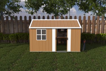 12x8 FT Heavy-Duty Metal Storage Shed with Windows, Lockable Door & Ventilation - Weatherproof Outdoor Garden Shed for Backyard, Lawn, and Tool Organi