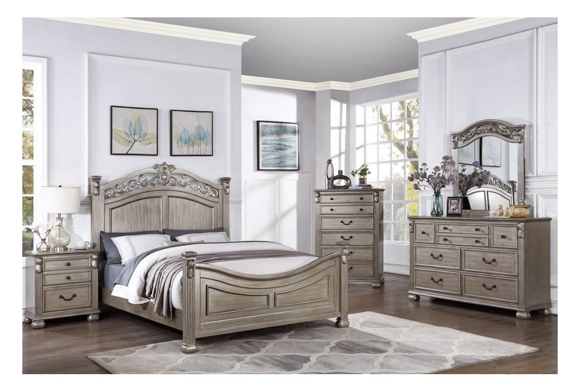 Queen Bed 1 Night Stand Dresser Mirror And Chest (Free Delivery)