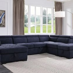 Next Day 🚛Nekoda - Navy - Sectional Sleeper Sofa w/ Storage & Ottoman🏦 Financing Zero Down