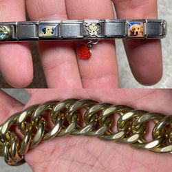 Bracelet Lot – Chunky Gold Tone Chain + Italian Charm Bracelet