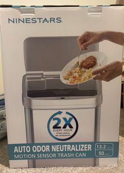 NINESTARS 13.2 Gallon Motion Sensor Trash Can with Auto Odor Neutralizer – New