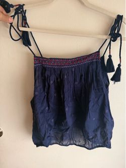 NWT Free People Eternal Love Embroidered Tassel Tank Navy Blue Size M ($78 Retail)