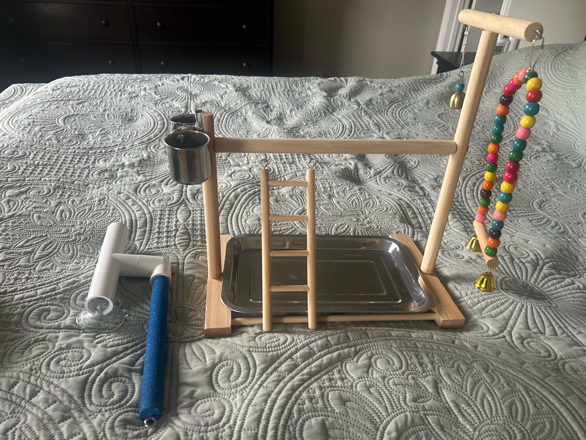 Bird play station and sturdy window perch