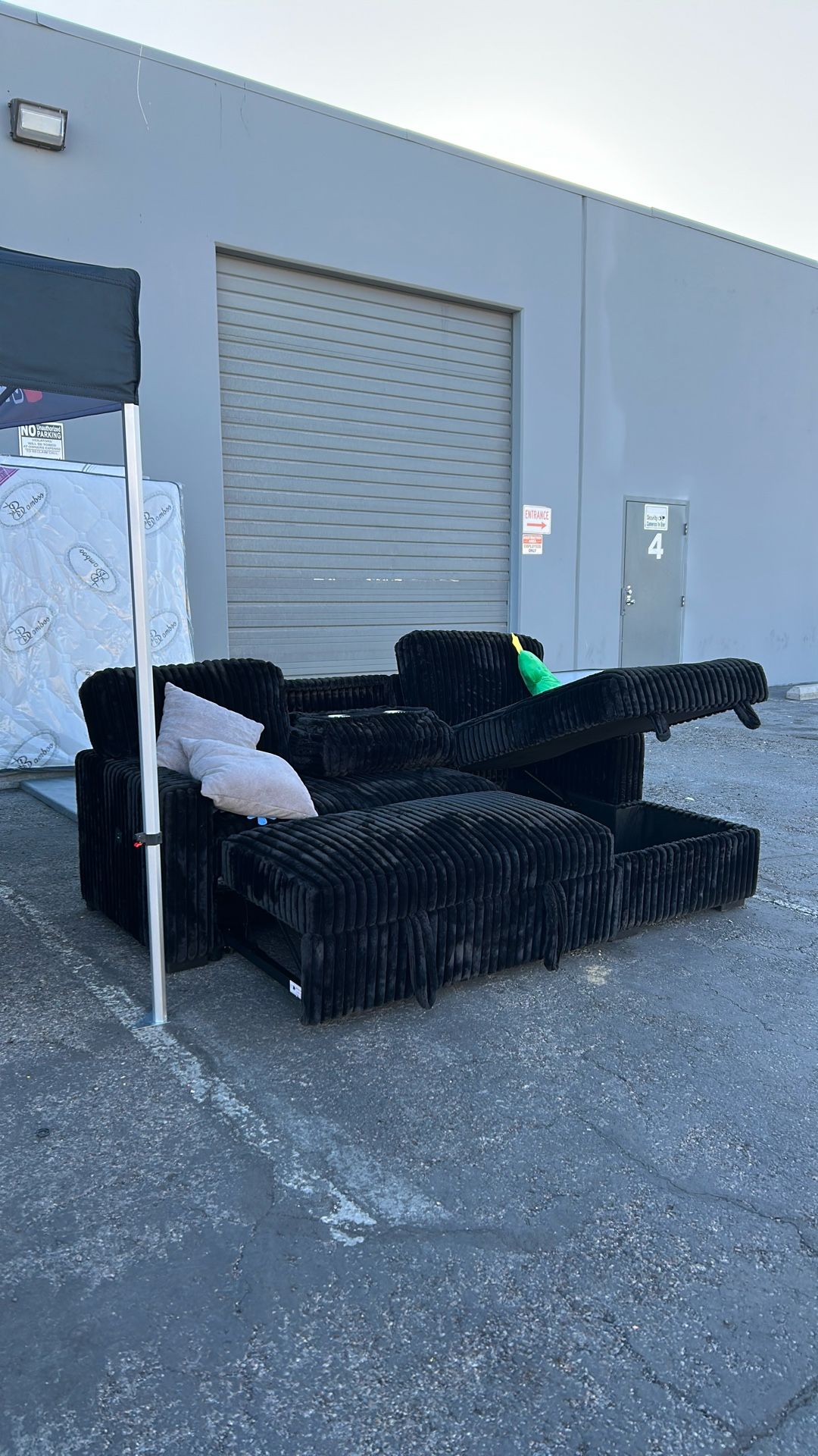 New Black Convertible Sofa With Charger