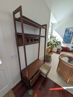 Crate & Barrel - Tate 44" Walnut Wood Hall Tree with Bench and Shoe Storage