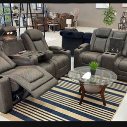 Hyllmont Gray Power Reclining Living Room Set /couch /Sofa and Loveseat 