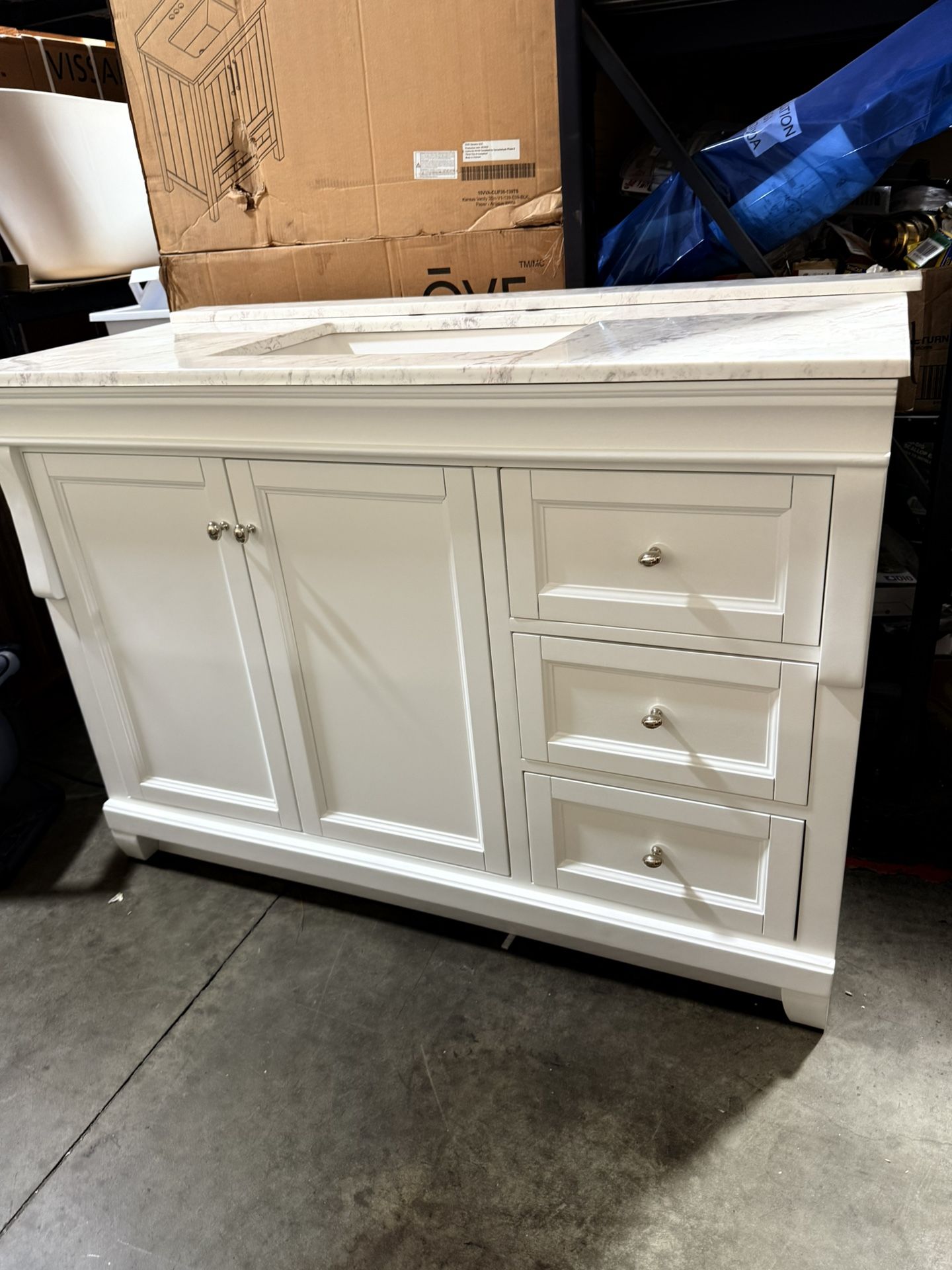 Home Decorators Collection Naples 49 in. Single Sink White Bath Vanity with Cala White Engineered Stone Top (Assembled)