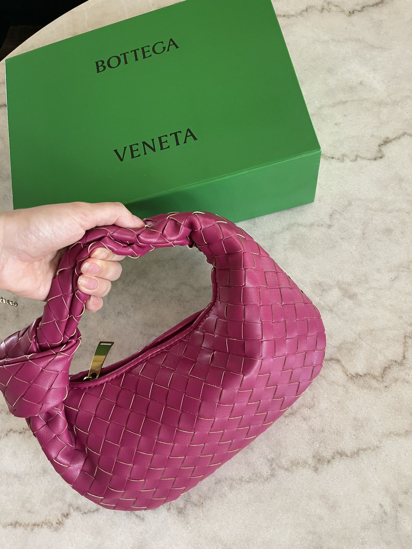 Bottega Veneta Fuchsia Leather Jodie Bag W Box New