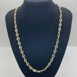 GUCCI CHAIN 18K2T YELLOW & WHITE GOLD, LENGHT 24”, 53.4 GRAMS. 