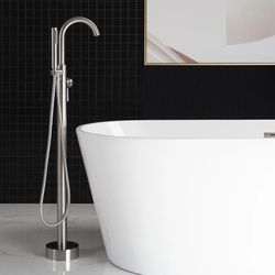 Single Handle Bathroom Freestanding Tub Filler Faucet with Diverter (brushed nickel)  
