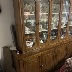 Vintage Solid Wood China Cabinet with (Elegant Dishware (NOT INCLUDED) - Great Condition!