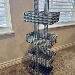 4 Tier Gray Basket Shelf Organization 
