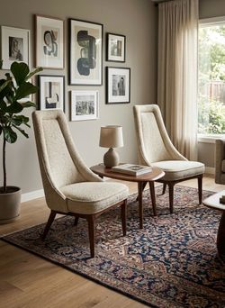 Vintage MCM High-Back Accent Chairs – Set of 2 (Off-White Bouclé / Tweed)