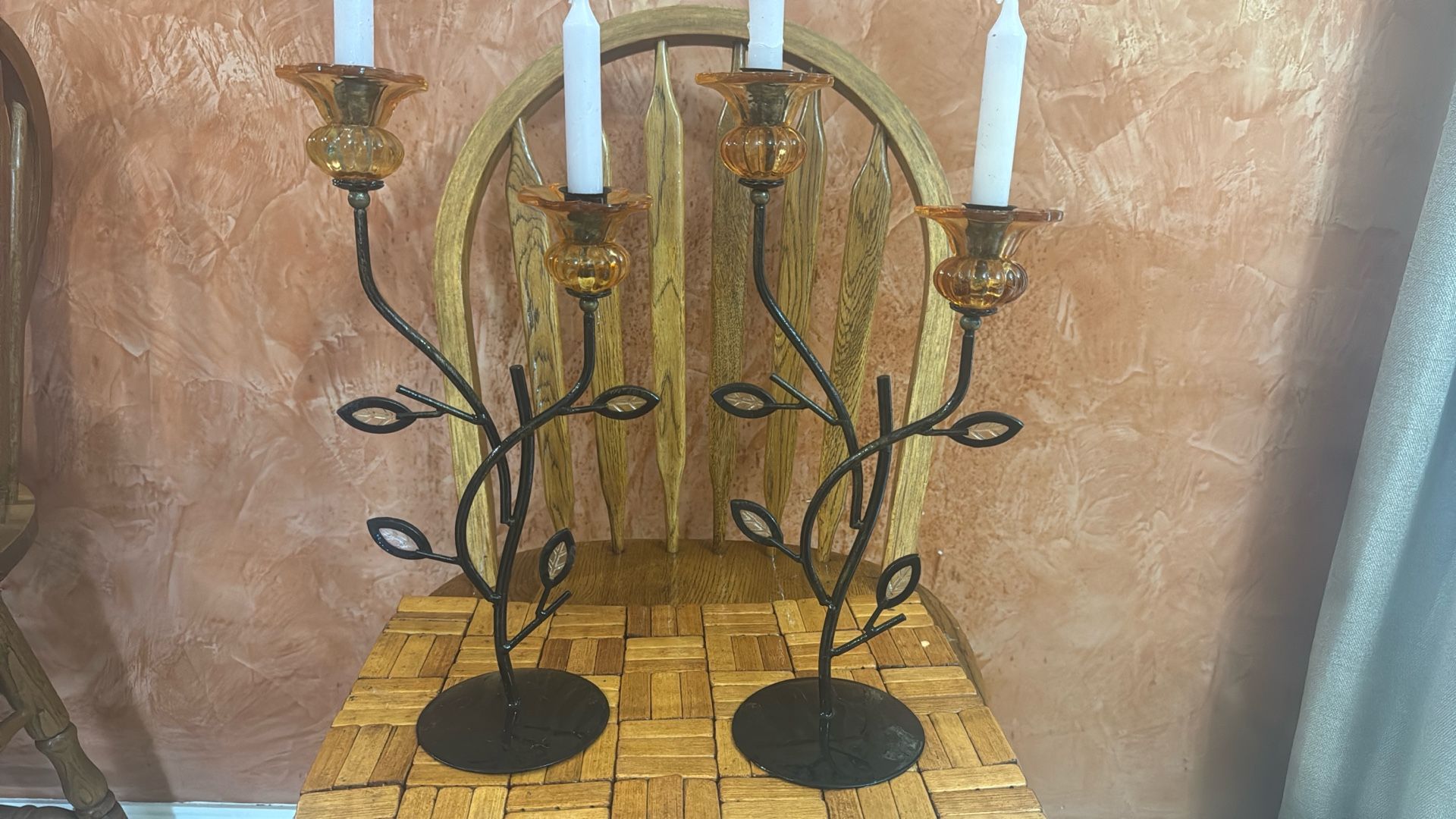 Candelabra Metal and Glass with Two Candle Holder