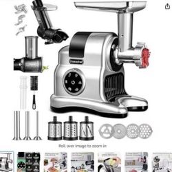 Masticating Juicer Machines, AMZCHEF 5 in 1 Slow Cold Press Juicer with Slicer/Shredder Attachment, Juice and Vegetable Extractor with Meat Grinder, S