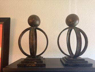 Pair of Metal Sphere and Ring Sculptures