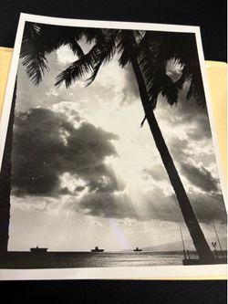 Photograph 1930’s Honolulu Navy carriers anchored off shore