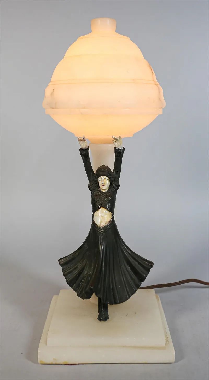 JB Hirsch Style Alabaster & White Metal Lamp