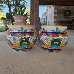 Yellow Rim Clay Pots, Planters. Plants. Pottery $45 Cada Una