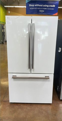 LG Studio series refrigerator white color counter depth with water and ice inside