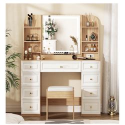 43” Makeup Vanity Desk with Mirror & Lights - Brand New
