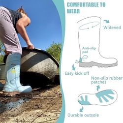 Women's PU Rubber Boots - ASTM Steel Toe Puncture Resistant Safety Boots, Waterproof Insulated Mud Rain Boots, Non-Slip Garden Farm Work Boots with 2 