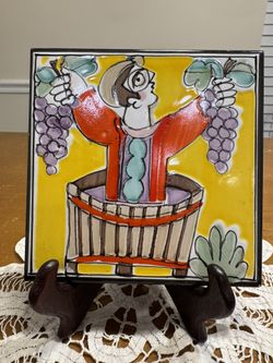 Vintage Hand Painted De Simone Italian Tile Grapes Wine 