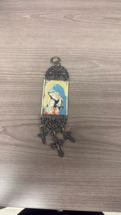 Religious Virgin Mary Wall Hanging with Crosses